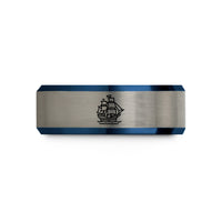 unique presents for mom – black & blue & silver tungsten tall ship galleon wedding band