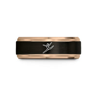 special presents for mom – black & rose gold tungsten contemporary dancer leap wedding band