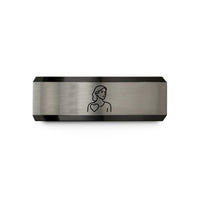 engraved jewelry for her – black & gray tungsten adoptive mom heart wedding band