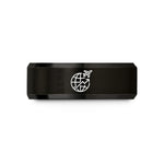 best presents for mothers – black tungsten flight path over globe wedding band
