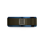 unique mom day present – gunmetal & blue tungsten breadboard wedding band