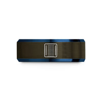 unique mom day present – gunmetal & blue tungsten breadboard wedding band