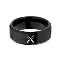 special presents for women – black tungsten crossed chef knives wedding band