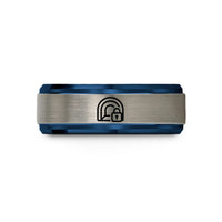 engraved presents for couples – blue & grey tungsten vpn lock wedding band