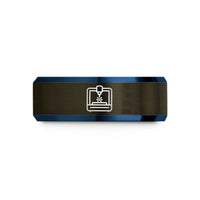 personalized presents for parents – gunmetal & blue tungsten laser cutter wedding band