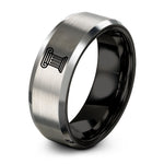 engraved jewelry for mom – black & silver tungsten courthouse columns ionic ring