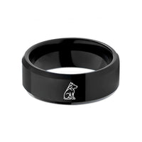 mom present with engraving – black tungsten dog mountains howling wedding band