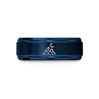 best presents for parents – blue tungsten mountain moon wedding band