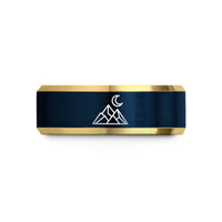 special present ideas mom – gold & blue tungsten mountain moon wedding band