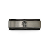 anniversary presents for wife – black & blue & grey tungsten barrel wave crest wedding band