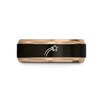 personalized presents for mom – black & rose gold tungsten shooting star wedding band