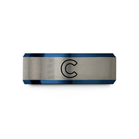 personalized presents for her – blue & silver tungsten carbon c wedding band