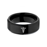 mother's day present ideas – black tungsten medical caduceus wedding band