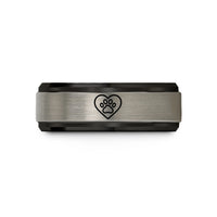 personalized jewelry gifts – black & grey tungsten paw print wedding band