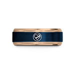 engraved moms day rings – blue & rose gold tungsten diver circle wedding band
