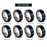 font options for inside engraving on blue & rose gold day night rings