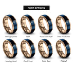 font options for inside engraving on blue & rose gold day night rings