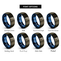 font options for inside engraving on gunmetal & blue dc plug rings