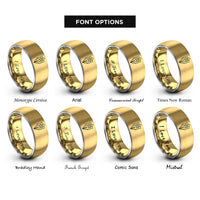 font options for inside engraving on gold & gray december narcissus rings