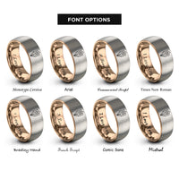 font options for inside engraving on rose gold & grey december narcissus rings