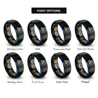 font options for inside engraving on gunmetal & blue decision tree icon rings