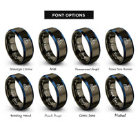font options for inside engraving on gunmetal & blue decision tree icon rings