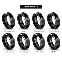 font options for inside engraving on black & gray deck lines carabiner rings