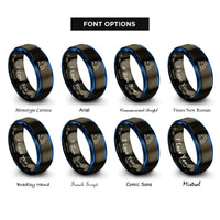 font options for inside engraving on gunmetal & blue delicate arch arches rings
