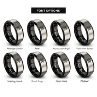 font options for inside engraving on black & grey delivery courier running rings