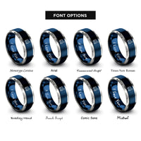 font options for inside engraving on blue & gray delivery robot rings