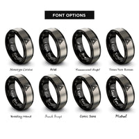 font options for inside engraving on black & silver delta rings