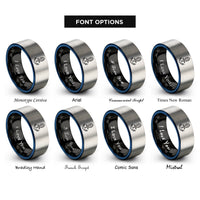 font options for inside engraving on black & blue & grey deployment dates anchor rings
