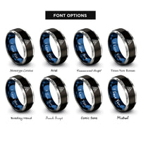 font options for inside engraving on black & blue & silver depth numbers rings