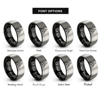 font options for inside engraving on black & grey depth numbers rings