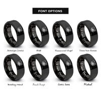 font options for inside engraving on black desktop monitor graph rings