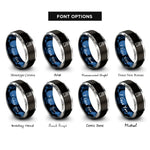 font options for inside engraving on black & blue & gray desktop tower rings