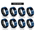 font options for inside engraving on black & blue desktop tower rings