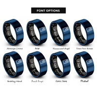 font options for inside engraving on black & blue desktop tower rings