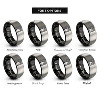 font options for inside engraving on black & silver desktop tower rings