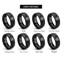font options for inside engraving on black dharma wheel dharmachakra rings