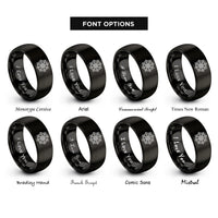 font options for inside engraving on black dharma wheel dharmachakra rings