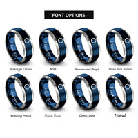 font options for inside engraving on blue & grey diabetes blue circle rings
