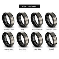 font options for inside engraving on black & grey diagonal cutters rings