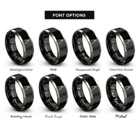 font options for inside engraving on black & silver diagonal cutters rings