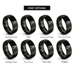 font options for inside engraving on black diagonal cutters rings