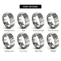 font options for inside engraving on grey diagonal cutters rings