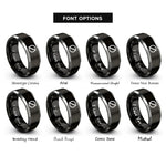 font options for inside engraving on black & gray diameter symbol rings