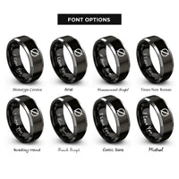 font options for inside engraving on black & gray diameter symbol rings