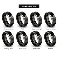 font options for inside engraving on black & gray diamond brilliant cut rings