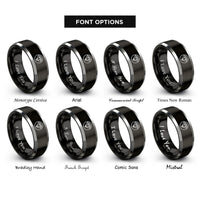 font options for inside engraving on black & grey diamond circle rings